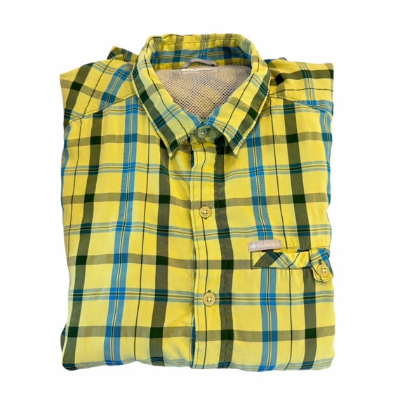 Columbia Men's Yellow and Blue Checkered Shirt - Picture 3 of 6